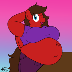 Size: 4000x4000 | Tagged: safe, artist:zeldafan777, oc, oc only, oc:redbow rose, anthro, pegasus, absurd resolution, belly, belly button, big belly, fat, looking at you, solo