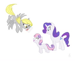 Size: 900x729 | Tagged: safe, artist:carnifex, derpy hooves, rarity, sweetie belle, pegasus, pony, unicorn, female, letter, mare