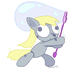 Size: 756x724 | Tagged: safe, artist:the weaver, derpy hooves, pegasus, pony, bubble, colored, doll, female, mare, pony dolls, simple background, solo, white background