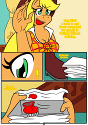 Size: 1230x1746 | Tagged: safe, artist:otakon, applejack, anthro, comic, macro