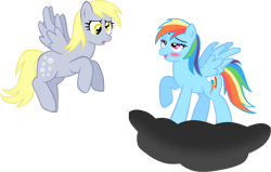 Size: 2107x1337 | Tagged: safe, artist:ludiculouspegasus, derpy hooves, rainbow dash, pegasus, pony, blushing, cloud, drunk, drunker dash, female, mare, simple background, transparent background