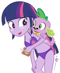 Size: 353x426 | Tagged: safe, artist:dm29, spike, twilight sparkle, dog, equestria girls, bikini, clothes, female, male, shipping, simple background, spike the dog, straight, sunscreen, swimsuit, transparent background, twispike