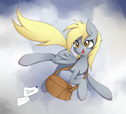 Size: 2840x2570 | Tagged: dead source, safe, artist:grumblepluck, derpy hooves, pegasus, pony, female, flying, high res, mail, mare, solo