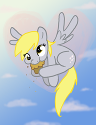 Size: 1000x1300 | Tagged: safe, artist:professor-ponyarity, derpy hooves, pegasus, pony, cute, derpabetes, eating, female, flying, food, mare, muffin, nom, solo