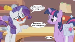 Size: 2560x1440 | Tagged: safe, artist:voreediter, rarity, twilight sparkle, pony, unicorn, dialogue, eaten alive, fetish, twipred, vore