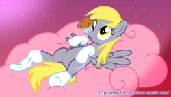 Size: 1280x720 | Tagged: safe, artist:jan, derpy hooves, pegasus, pony, clothes, cloud, female, mare, muffin, socks, solo
