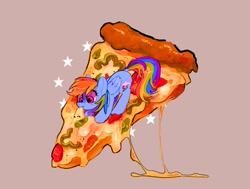 Size: 1131x854 | Tagged: safe, artist:poneko-chan, rainbow dash, pegasus, pony, cute, dashabetes, eating, female, food, mare, pizza, ponies in food, simple background, solo, stars, that pony sure does love pizza