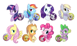 Size: 2013x1196 | Tagged: safe, artist:shazy, applejack, derpy hooves, fluttershy, pinkie pie, rainbow dash, rarity, spike, twilight sparkle, dragon, earth pony, pegasus, pony, unicorn, female, mane seven, mane six, mare