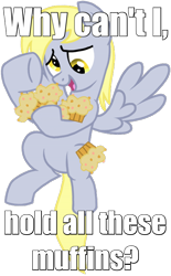 Size: 458x740 | Tagged: safe, artist:topgull, derpy hooves, pegasus, pony, female, mare, muffin, solo, that pony sure does love muffins, why can't i hold all these x