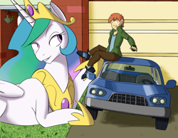 Size: 900x700 | Tagged: safe, artist:goat train, princess celestia, human, pony, car, giant pony, giantess, giantlestia, macro, size difference