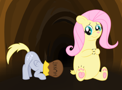 Size: 868x640 | Tagged: safe, artist:hip-indeed, derpy hooves, fluttershy, bear, bearified, crossover, flutterbear, honey, paws, species swap, underpaw, winnie the pooh