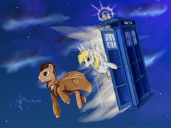 Size: 2400x1800 | Tagged: safe, artist:dalagar, derpy hooves, doctor whooves, pegasus, pony, doctor who, female, mare, tardis