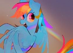 Size: 2048x1488 | Tagged: safe, artist:poneko-chan, rainbow dash, pegasus, pony, flying, rainbow, smiling, solo