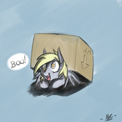 Size: 2000x2000 | Tagged: safe, artist:microgrid, derpy hooves, cardboard box, filly, foal, high res