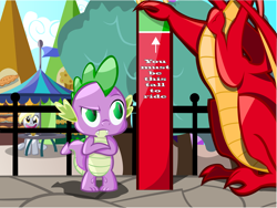 Size: 9966x7481 | Tagged: safe, artist:bronytoss, derpy hooves, spike, dragon, pegasus, pony, absurd resolution, american dragon jake long, amusement park, angry, disappointed, female, jake long, mare