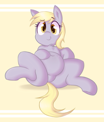 Size: 1143x1340 | Tagged: safe, artist:toroitimu, derpy hooves, pony, aderpose, belly, chest fluff, chubby, fat, female, looking at you, mare, simple background, smiling, solo