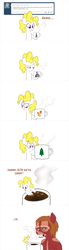 Size: 800x2900 | Tagged: safe, artist:willdrawforfood1, surprise, pony, g1, anime, ask surprise, attack on titan, cup, cup of pony, drink, fennekin, hot chocolate, michael j. fox, micro, pokémon, ponified, size difference, tom servo