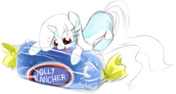 Size: 693x371 | Tagged: safe, artist:celerypony, oc, oc only, oc:celery, pony, unicorn, candy, cute, jolly rancher, licking, macro, micro, solo, tongue out