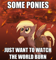 Size: 377x400 | Tagged: safe, derpy hooves, pegasus, pony, female, image macro, mare, meme, some men just want to watch the world burn, the dark knight, watch the world burn