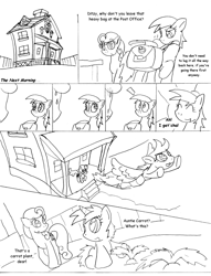 Size: 976x1280 | Tagged: safe, artist:conner cogwork, carrot top, derpy hooves, dinky hooves, golden harvest, pegasus, pony, carrot top's garden, female, mare, monochrome