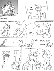 Size: 976x1280 | Tagged: safe, artist:conner cogwork, carrot top, derpy hooves, dinky hooves, golden harvest, pegasus, pony, carrot top's garden, female, mare, monochrome