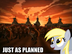 Size: 625x473 | Tagged: safe, derpy hooves, pegasus, pony, avatar the last airbender, female, fire nation, image macro, just as planned, mare