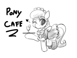 Size: 937x708 | Tagged: dead source, safe, artist:freedomthai, octavia melody, earth pony, pony, clothes, maid, monochrome, simple background, waitress