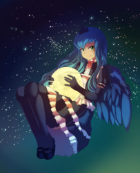 Size: 1250x1540 | Tagged: safe, artist:freedomthai, princess luna, human, clothes, dress, giantess, goth, gothic, gothic lolita, humanized, moon, s1 luna, solo, tangible heavenly object, winged humanization