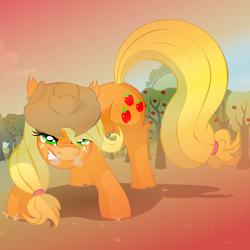 Size: 2500x2500 | Tagged: safe, artist:big-mac-a-brony, applejack, earth pony, pony, angry, female, giant pony, macro, solo