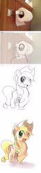 Size: 640x2676 | Tagged: safe, artist:freedomthai, derpibooru import, applejack, earth pony, pony, 9gag, blushing, comic, crossed hooves, female, how to draw, irl, lineart, looking at you, mare, needs more jpeg, open mouth, photo, raised hoof, sketch, smiling, solo, toilet paper roll, tutorial, wat, wink