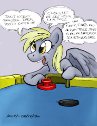 Size: 850x1100 | Tagged: safe, artist:trollie trollenberg, derpy hooves, pegasus, pony, air hockey, female, mare, solo