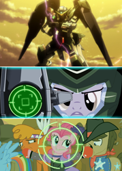 Size: 692x969 | Tagged: safe, derpy hooves, pinkie pie, pegasus, pony, crossover, dynames gundam, female, gn 002, gundam, gundam 00, mare