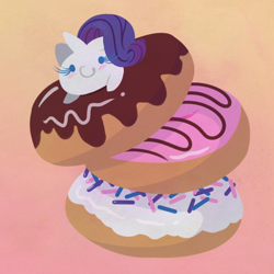 Size: 600x600 | Tagged: safe, artist:anzicorn, rarity, pony, unicorn, blob, blushing, chibi, cute, donut, female, food, mare, micro, ponies in food, raribetes, simple background, smiling, solo, tiny, tiny ponies