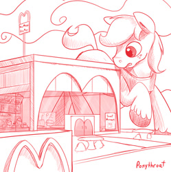 Size: 600x602 | Tagged: safe, artist:ponythroat, big macintosh, earth pony, pony, macro, male, mcdonald's, monochrome, really big mac, stallion