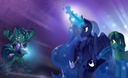 Size: 2619x1610 | Tagged: safe, artist:freedomthai, princess luna, oc, oc:poison trail, alicorn, pony, moonbutt, plot