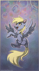 Size: 634x1146 | Tagged: safe, artist:iveechan, derpy hooves, pegasus, pony, bubble, female, mare, solo, spread wings, wings