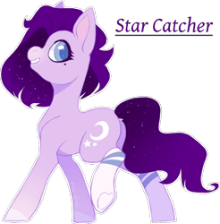 Size: 812x825 | Tagged: safe, artist:shady-bush, oc, oc only, oc:star catcher, pony, clothes, cresent moon, redesign, smiling, socks