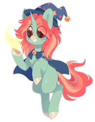 Size: 789x1013 | Tagged: safe, artist:shady-bush, oc, pony, unicorn, female, hat, magic, mare, simple background, solo, transparent background, witch hat