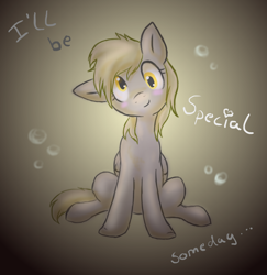 Size: 2396x2461 | Tagged: safe, artist:themiles, derpy hooves, pegasus, pony, blush sticker, blushing, bubble, gradient background, high res, looking at you, sitting, smiling, solo