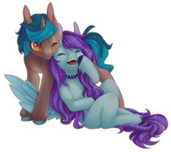 Size: 1518x1353 | Tagged: safe, artist:shady-bush, oc, oc only, oc:fluorspark, pegasus, pony, unicorn, female, male, mare, simple background, stallion, transparent background