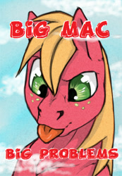 Size: 828x1200 | Tagged: safe, artist:jackelfactory, big macintosh, earth pony, pony, comic, macro, male, solo, stallion, tongue out