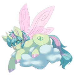 Size: 1179x1238 | Tagged: safe, artist:shady-bush, oc, oc:iris, changepony, pony, cloud, female, interspecies offspring, offspring, parent:ocellus, parent:sandbar, parents:ocelbar, simple background, solo, transparent background