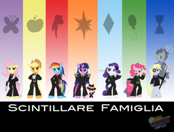 Size: 900x683 | Tagged: safe, artist:sonic-chaos, applejack, derpy hooves, doctor whooves, fluttershy, pinkie pie, rainbow dash, rarity, twilight sparkle, earth pony, pegasus, pony, unicorn, anime, clothes, crossover, female, hitman reborn, italian, mare, reborn, suit