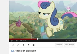 Size: 651x456 | Tagged: safe, screencap, bon bon, sweetie drops, pony, april fools, attack on titan, big bon, giant pony, giantess, hub logo, hub network, macro, my biggest pony, the hub, youtube