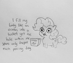 Size: 1577x1370 | Tagged: safe, artist:tjpones, pinkie pie, earth pony, pony, candy, fat, food, lineart, pudgy pie, sketch, solo, traditional art