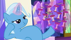 Size: 1024x575 | Tagged: safe, artist:jamesawilliams1996, edit, edited screencap, screencap, trixie, pony, all bottled up, apple core, belly, big belly, eating, fat, fat edit, levitation, magic, magic aura, overweight, telekinesis, the great and bountiful trixie