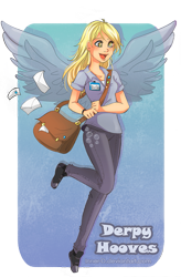 Size: 643x979 | Tagged: safe, artist:innerd, derpy hooves, blonde, blonde hair, clothes, female, golden eyes, humanized, winged humanization