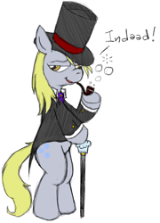 Size: 559x775 | Tagged: safe, artist:hardway bet, derpy hooves, pegasus, pony, bubble, clothes, female, hat, mare, suit, top hat