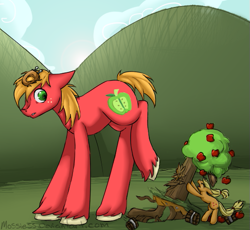 Size: 549x505 | Tagged: safe, artist:mossie55, applejack, big macintosh, earth pony, pony, applebucking, giant pony, macro, male, really big mac, stallion, titan pony