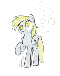 Size: 1600x2000 | Tagged: safe, artist:valcron, derpy hooves, pegasus, pony, female, mare, raised hoof, solo